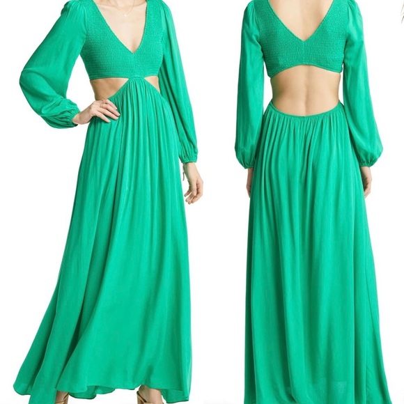 NWT VICI COLLECTION Multicolor Smocked Cutout Long Sleeve Maxi Dress - Picture 4 of 4